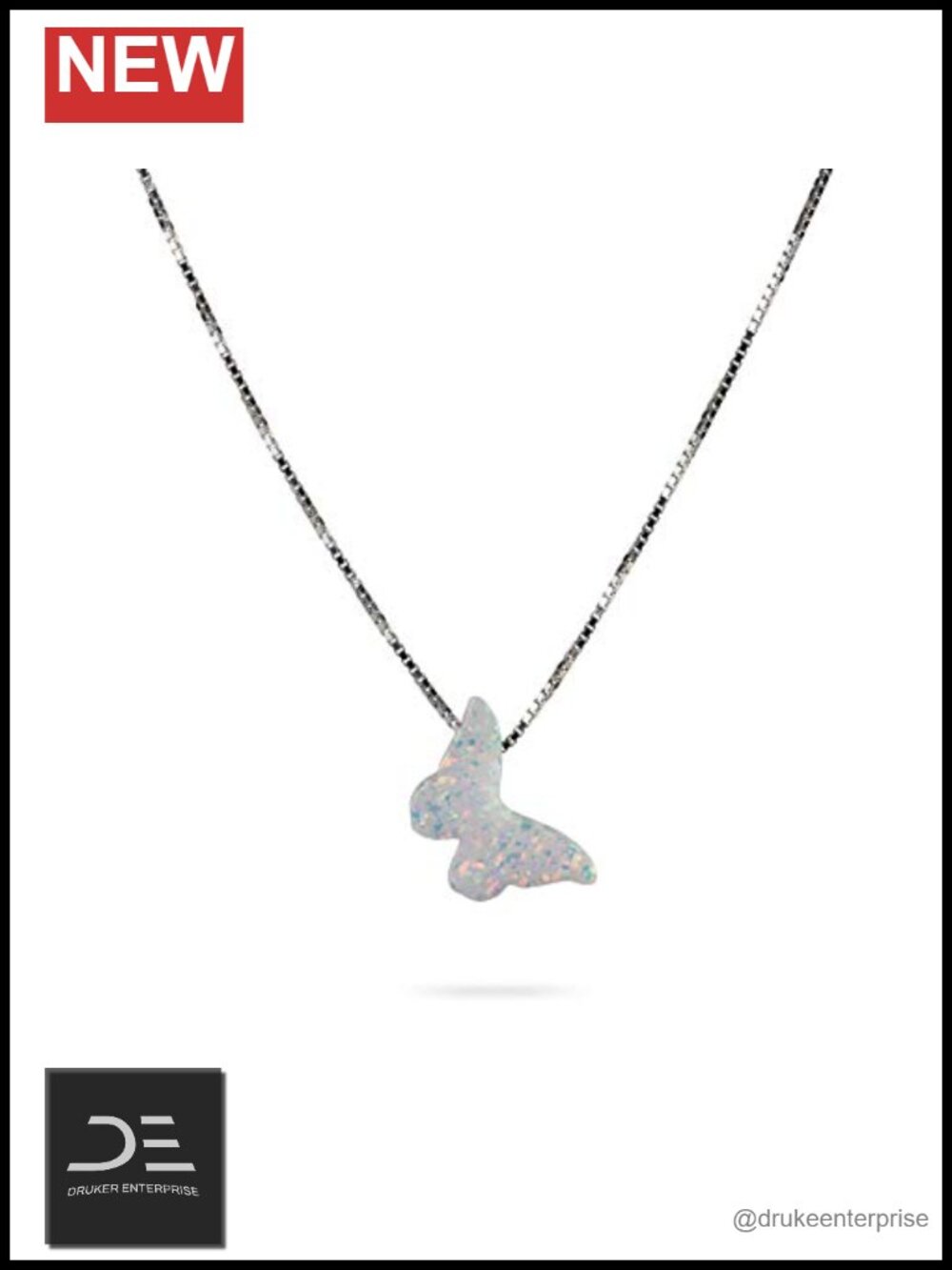 Sterling Silver Opal Butterfly Pendant Necklace 16inch Box Chain